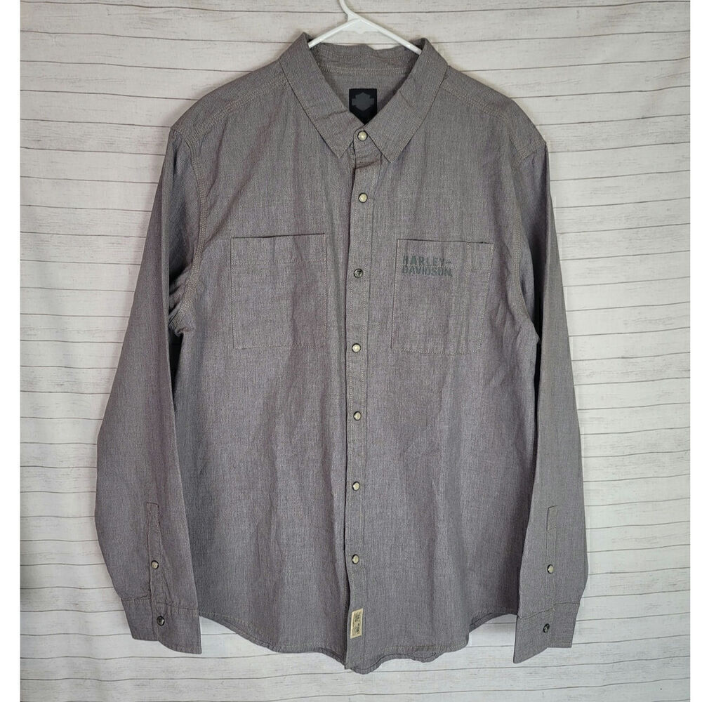 HARLEY-DAVIDSON PEARL SNAP LONG SLEEVE GRAY BUTTON DOWN, SZ EXTRA LARGE